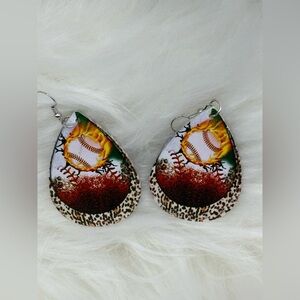 Baseball Print Teardrop Earrings